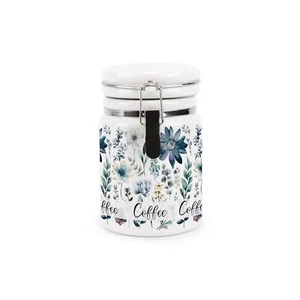Ceramic Clip-Lid Blue Flowers Canister - Floral Coffee Storage Container Jar - Picture 1 of 2