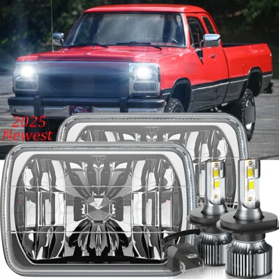 Par de faros cromados de haz alto/bajo H6054 para Dodge D150 D250 D350 5x7" 7x6" Foto 1 de 4