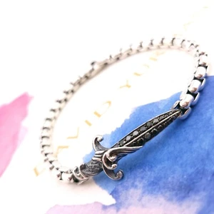 David Yurman Sterling Silver Black Diamonds Wave Dagger 8 In Box Chain Bracelet - Picture 1 of 10