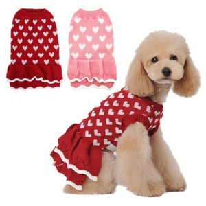 Peach Heart Dog Sweater Pet Dog Warm Jumper Knitwear Princess Dress Valentine's - Picture 1 of 28