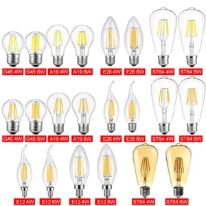 E26 110V Vintage Retro LED Edison Bulb COB Filament Dimmable 4W 6W 8W Lamp Light - Picture 1 of 28