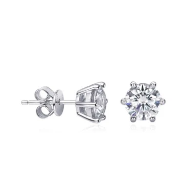 0.5-2ct D Color Round Cut Moissanite Silver Stud Earrings 18K Gold Plated GRA - Image 1 of 4