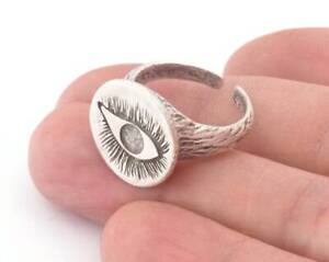 Eye Bark Textured Band Round  Adjustable Ring Antique Silver Plated brass 4857