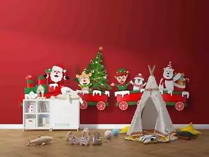 3D Santa Claus Animal Train Kids Self-adhesive Removeable Wallpaper Wall Mural - Picture 1 of 11