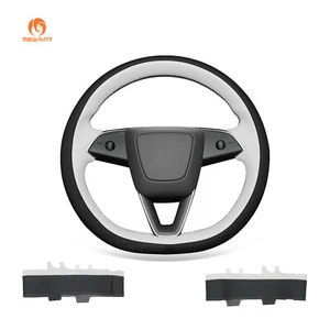 MEWANT DIY Funda de volante de cuero sintético negro blanco para Tesla Model 3 Highland - Imagen 1 de 11