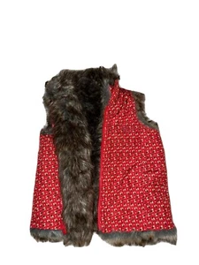 Baby Gap Mädchen braun Kunstfell & rot Blumen Wendeweste Größe 12-18 Monate - Bild 1 von 11