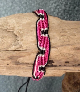 Pulsera Amistad Algodón Rosa Negro Blanco Ajustable Unisex - Imagen 1 de 1