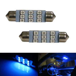 Ultra Blue 9-SMD 1.72" 42mm 578 211-2 LED Bulbs For Interior Map Dome Lights - Picture 1 of 8