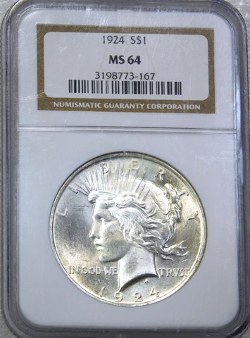 1924 Peace Silver Dollar NGC MS64 Frosty White Great Frosty Luster PQ #E437Z Cover