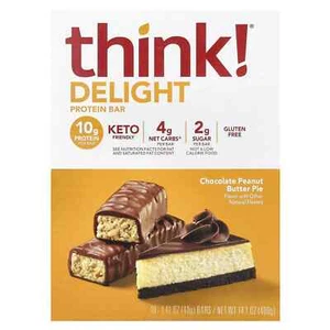 think! Delight Protein Bar, Chocolate Peanut Butter Pie 10 Bars KETO Gluten Free - Picture 1 of 3