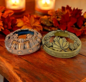 Yankee Candle Illuma Lid Candle Toppers Lot Of 2 Scarecrow Pumpkins Fall Leaves - Picture 1 of 11