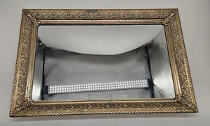 Vintage Rectangular Mirrored Gold-tone Filigree Vanity Dresser Tray 15" x 10" - Picture 1 of 12