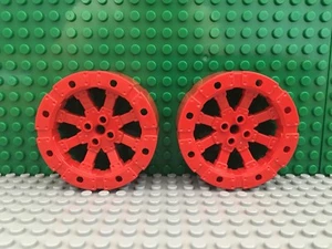 LEGO 2x Red Wheel Wagon Viking with 12 Holes From Sets #7944, #8060 - 55mm Tire - Picture 1 of 2