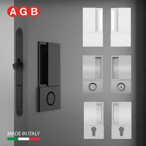 AGB WAVE Sliding Pocket Door Hardware Passage Privacy Entry Lock Set w/ Handles - Picture 1 of 17