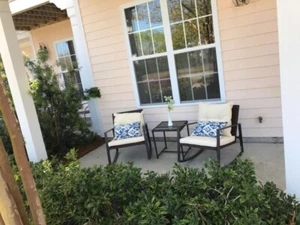 3-Piece Wicker Patio Set - Glass Table, 2 Rocking Chairs with Cushions, Beige - Picture 1 of 5