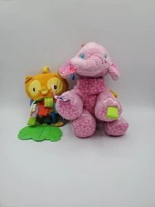 Taggies Whoo Who Loves you Owl & Pink Elephant Teether Rattle Toys Baby Plush - Picture 1 of 21