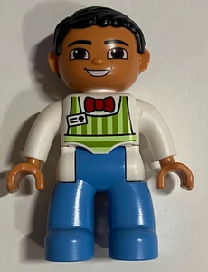 LEGO Duplo Figure Male Barista Black hair White shirt & Blue jean from set 10587 - Picture 1 of 5