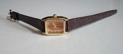 Женские модные повседневные часы Virgin Mary Guadalupe с коричневым кожаным ремешком с золотой отделкой - Изображение 1 из 4