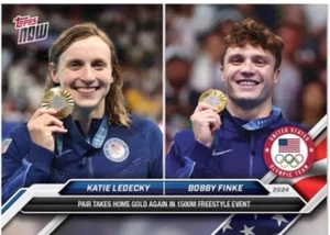 2024 Topps NOW Team USA Olympics Swim Katie Ledecky Bobby Finke Gold #15 - Bild 1 von 1