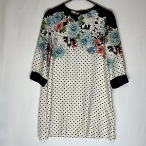 Zara Basic Dress Womens M Mini Shift 3/4 Sleeve Floral Polka Dot Tunic Medium - Picture 1 of 6