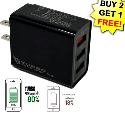 Cargador de pared triple rápido rápido USB 18W / 5V.12V / 3.5A para Android/iPhone negro Foto 1 de 4