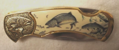 FRANKLIN MINT KNIFE - Lake Trout, Fishing, no black  padded pouch or paperwork. - Image 1 of 4