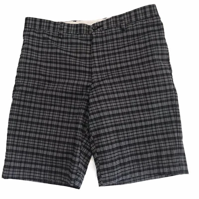 GREG NORMAN Men's Shorts Size 32 Gray Black Plaid Zip Fly Flat Front 10" Inseam - Image 1 of 4
