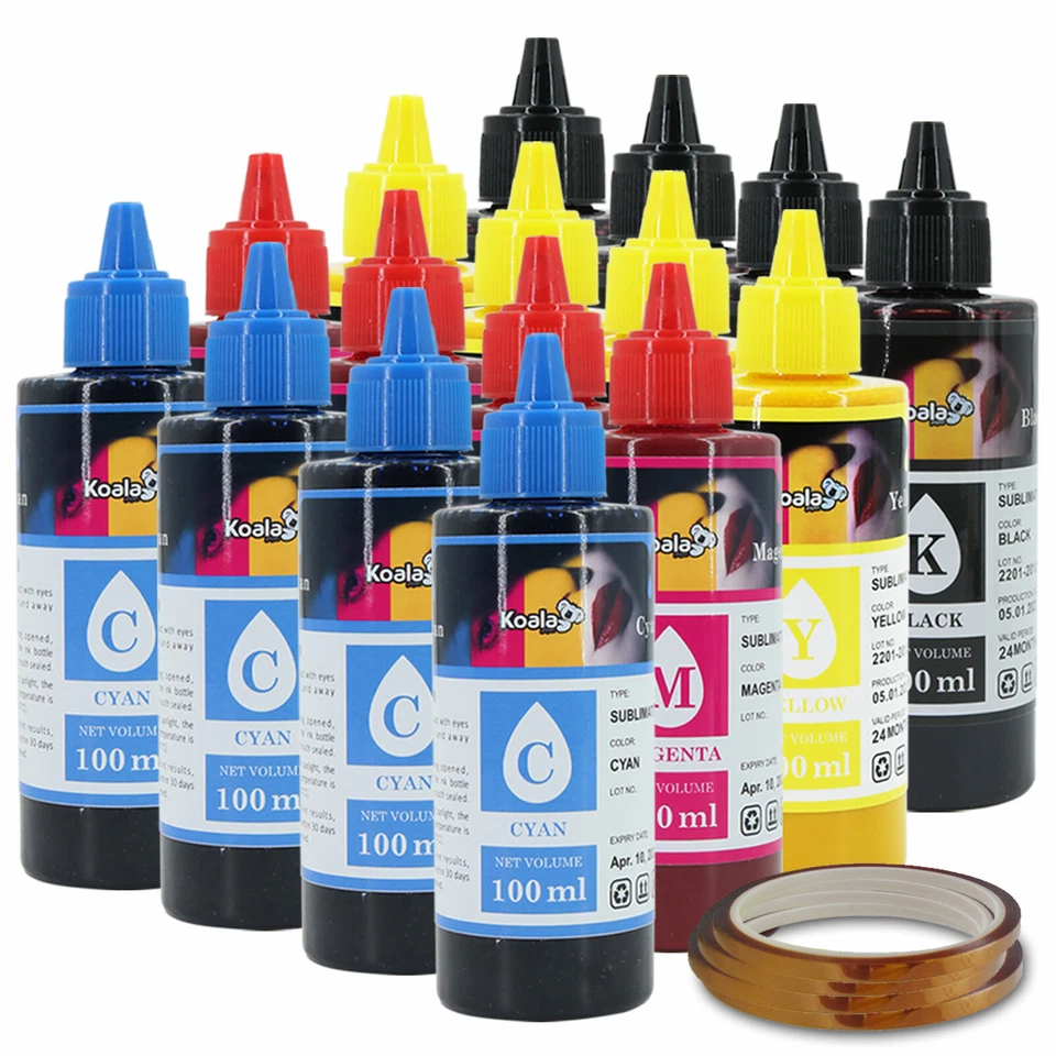 Koala Dye Sublimation Ink Refill Bottles for Epson Inkjet Printers - Black/Cyan/Magenta/Yellow, Pack of 4 x 100ml (4KSI)