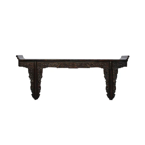 Chinese Vintage Dark Brown Dragon Carving Long Altar Console Table cs4567 Cover