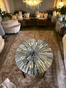 12" Round Tiger Eye Stone Coffee Side Table Mosaic Arts Handmade Cafeteria Decor - Picture 1 of 9