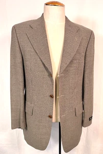 Hugo Boss Poseidon Wool Brown Beige Houndstooth Blazer Jacket Sport Coat Sz 48 - Picture 1 of 14