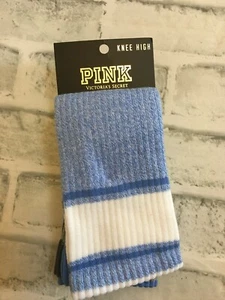 NEW VICTORIA'S SECRET PINK KNEE HIGH SOCKS 2 PAIRS 1 GRAY 1 BLUE ONE SIZE LOVE P - Picture 1 of 4