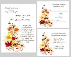 100 Personalized Custom Autumn Fall Leaves Bridal Wedding Invitations Set - Picture 1 of 1