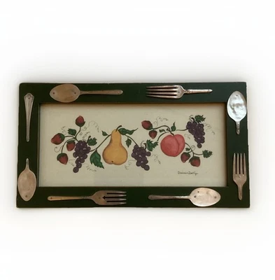 Vintage 90’s Theorem Painting Fruit 3D Frame Spoon/Fork Kitchen Folk Art Signed - Image 1 of 4