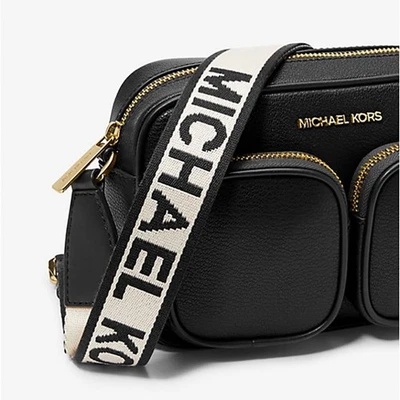 Michael Kors Jet Set Item MD Pocket Crossbody Tech Attached Leather Bag Black - Image 1 of 4