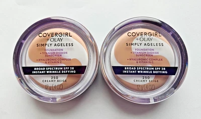 2 PACK COVERGIRL & Olay Simply Ageless Foundation 250 CREAMY BEIGE, Sealed, LOT - Image 1 of 3