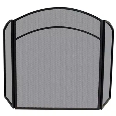 Hierro forjado negro 52 pulgadas Pantalla de chimenea con marco de acero de 3 paneles con tapa de arco a Foto 1 de 4