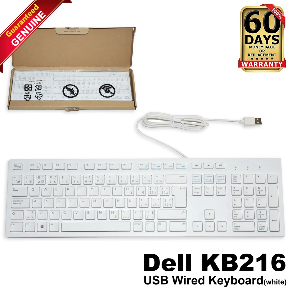Dell KB216 White QWERTY French-Can Chiclet Multimedia USB Wired Keyboard 1PJRJ - Image 1 of 4