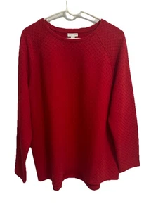 J. JILL Talla 1X Rojo Acolchado Texturizado Algodón Pullover Sudadera Vacaciones - Imagen 1 de 8