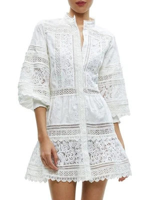 💕 $495 MINIVESTIDO ALICE & OLIVIA TALLA XL X GRANDE CAILIN BORDADO ENCAJE ESCALONADO Foto 1 de 4