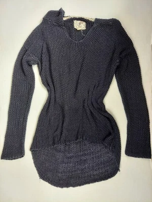 element hoodie open knit black womens small hi low sweater - Image 1 of 4