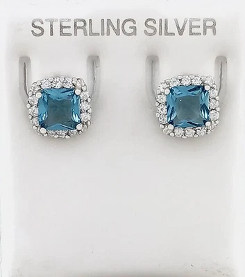 Brinco LAB CREATE 2,28 Cts AQUAMARINE & WHITE SAPPHIRES PRATA 0,925 - Novo com etiquetas - Imagem 1 de 4