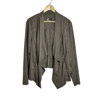 KUT from the Kloth Waterfall Drape Front Faux Suede Jacket Women's Size 1X Plus - Image 1 of 4