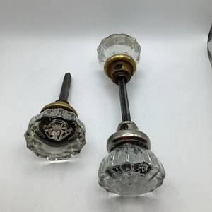3 X Vintage Antique 12 Point Crystal Glass & Brass Door Knobs , With Shafts - Bild 1 von 11