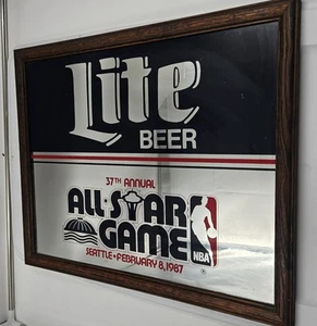 Vintage 1987 NBA 37th Annual All Star Game Miller Lite Mirror Sign Seattle - Picture 1 of 6