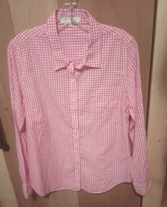Ellen Tracy Damen rosa Gingham kariert Langarm lässig Baumwolle Knopfleiste Hemd M - Bild 1 von 9
