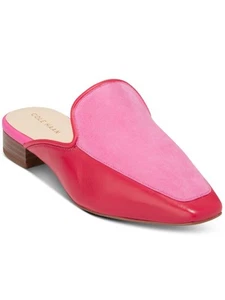 COLE HAAN Womens Pink Perley Square Toe Block Heel Slip On Leather Mules 7 B - Picture 1 of 3