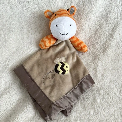 Circo Jirafa Lovey Manta de Seguridad Abejorro Marrón Naranja Chevron Felpa Satén Foto 1 de 4