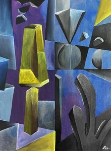 Original Acrylic Painting Mid Century Modern Art Abstract Geometric Design 12x16 - Picture 1 of 22