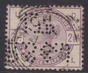 Años 1880 GB QV 2d Lila RS & J (Rescate Sims Jefferies) Perfin Ref: RSJ22 - Imagen 1 de 2